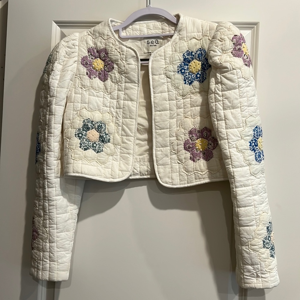 SEA New York violette floral patch quilted cropped jacket small